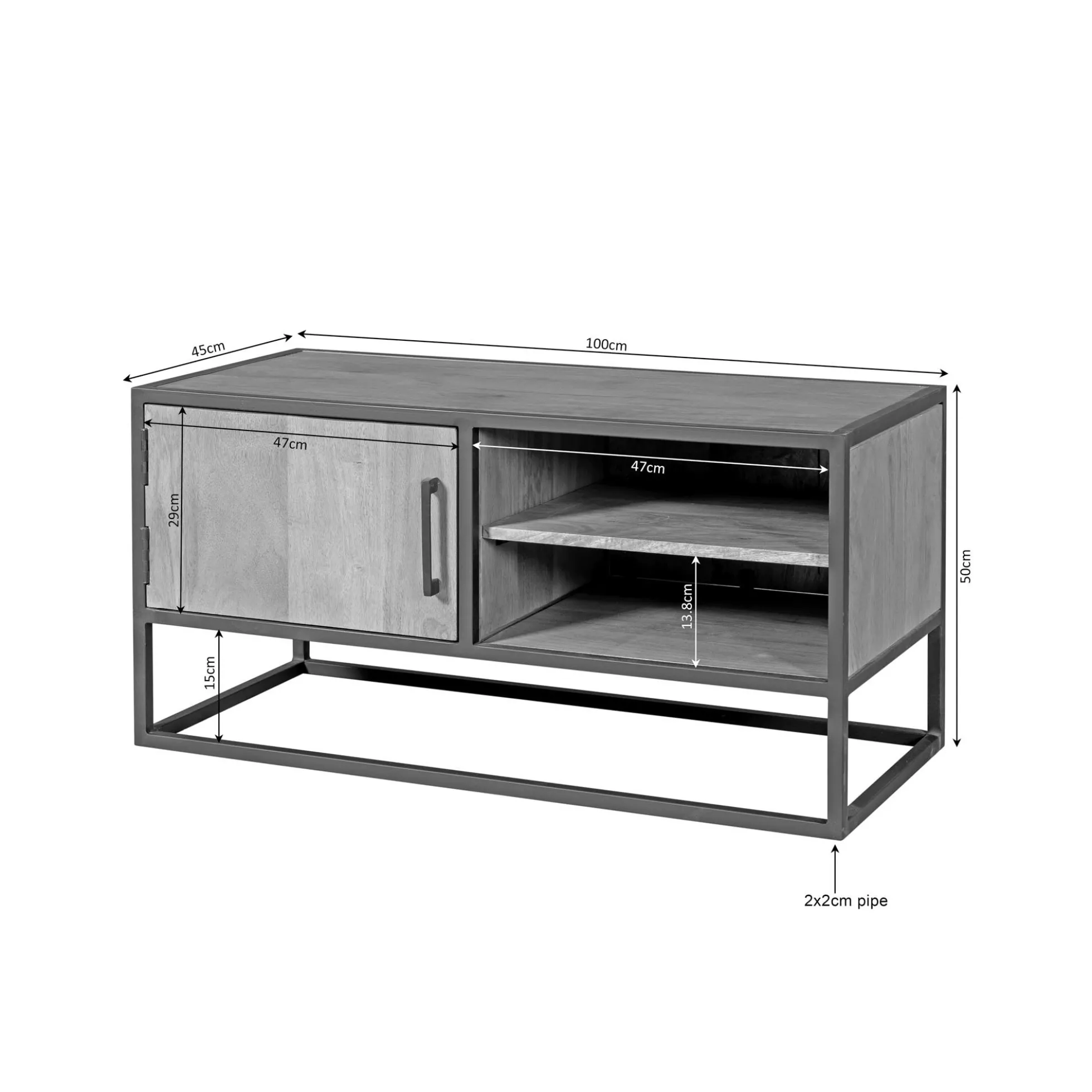 Meuble TV compact en bois clair et métal noir 1 porte RIVANO