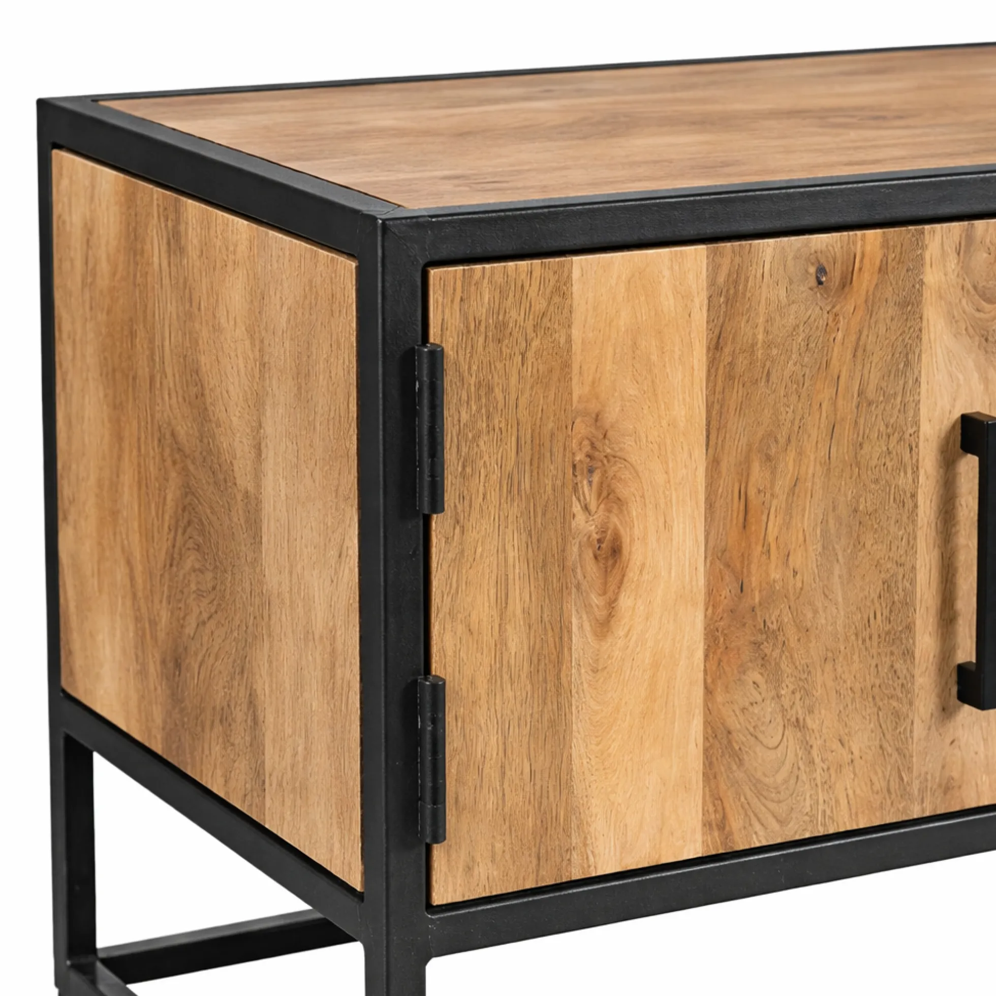 Meuble TV compact en bois clair et métal noir 1 porte RIVANO