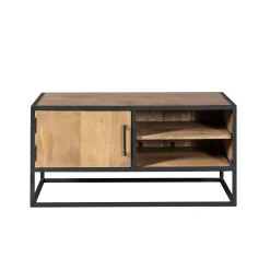 Meuble TV compact en bois clair et métal noir 1 porte RIVANO