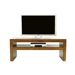 Meuble TV / Console basse Hévéa double plateaux 150x50x60cm OLGA