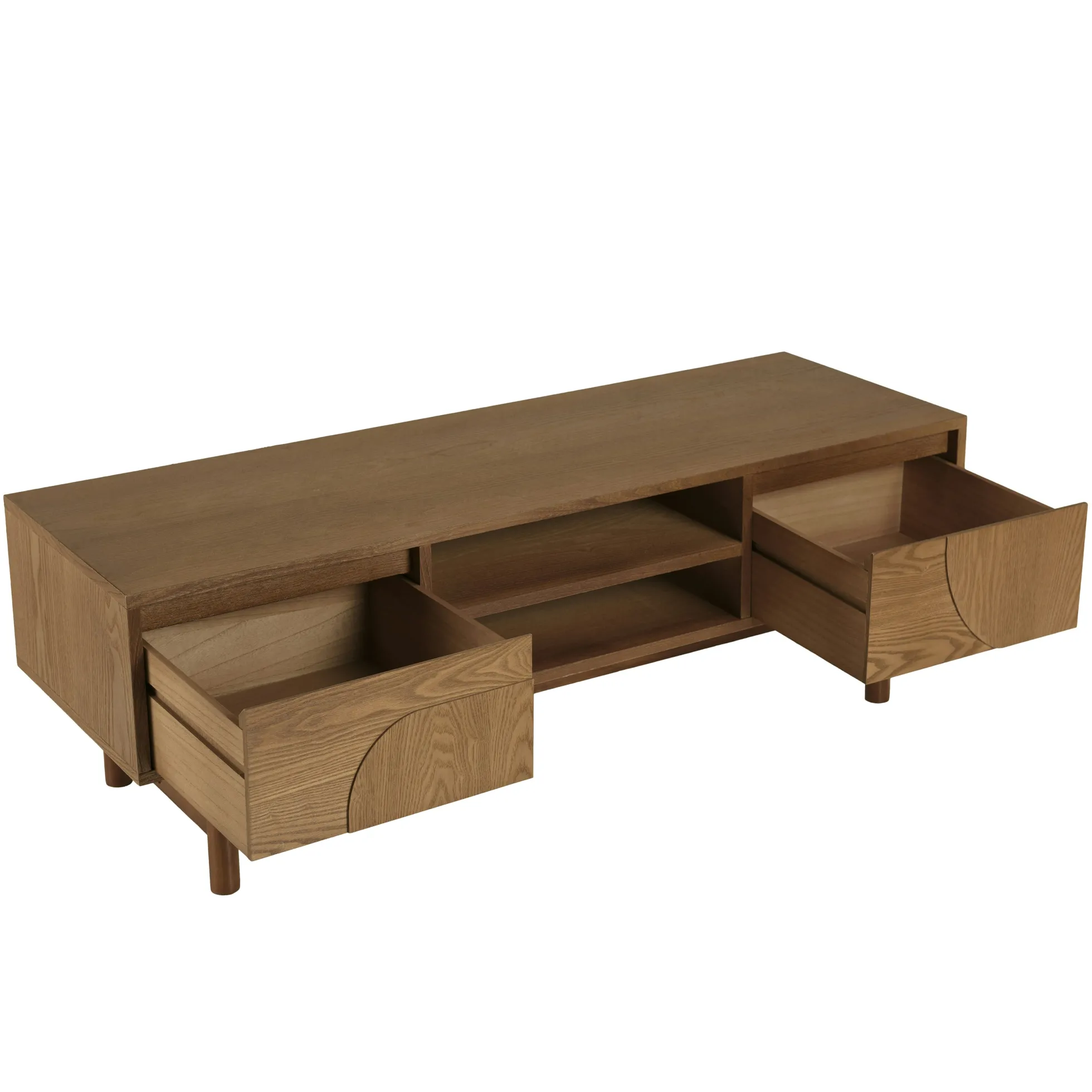Meuble TV couleur naturelle 2 tiroirs motif arrondi 2 niches CORIA
