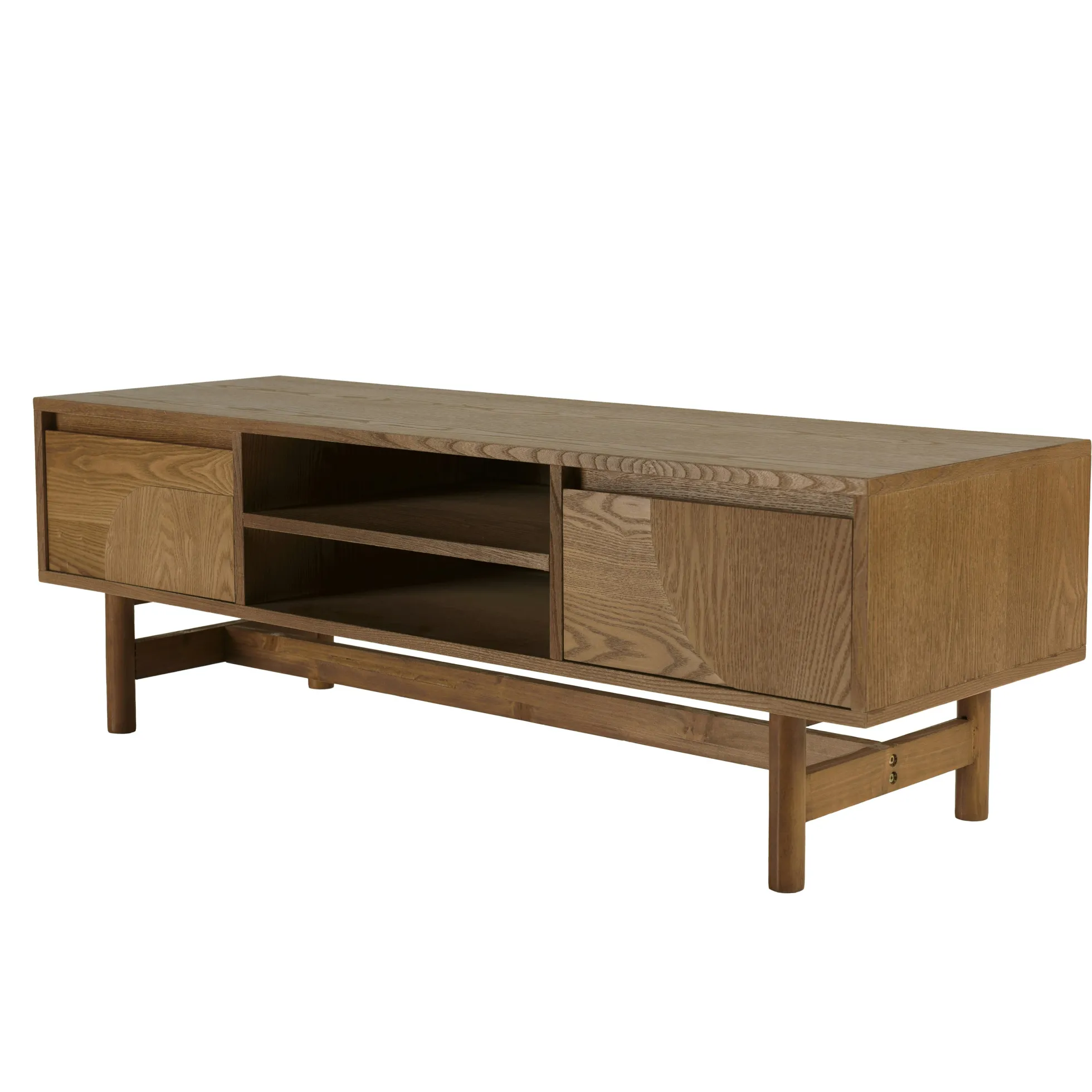 Meuble TV couleur naturelle 2 tiroirs motif arrondi 2 niches CORIA