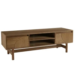 Meuble TV couleur naturelle 2 tiroirs motif arrondi 2 niches CORIA