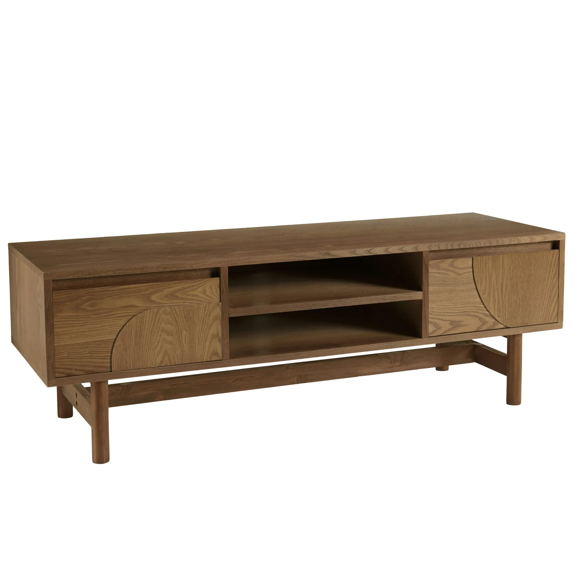 Meuble TV couleur naturelle 2 tiroirs motif arrondi 2 niches CORIA