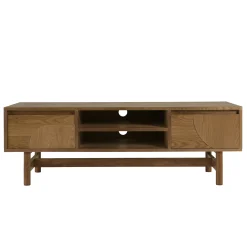 Meuble TV couleur naturelle 2 tiroirs motif arrondi 2 niches CORIA