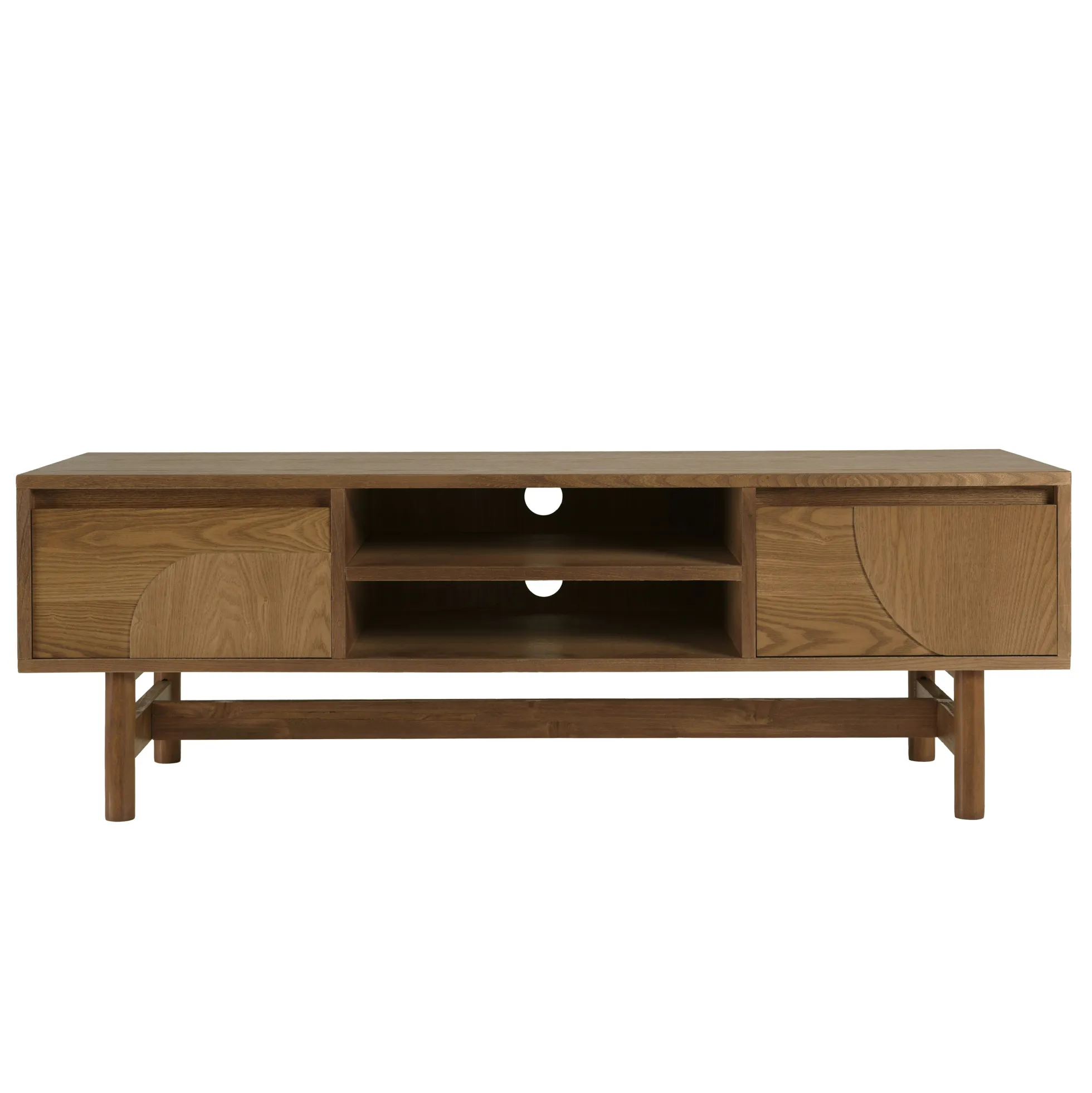 Meuble TV couleur naturelle 2 tiroirs motif arrondi 2 niches CORIA