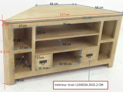 Meuble TV d'angle bois massif HELENA