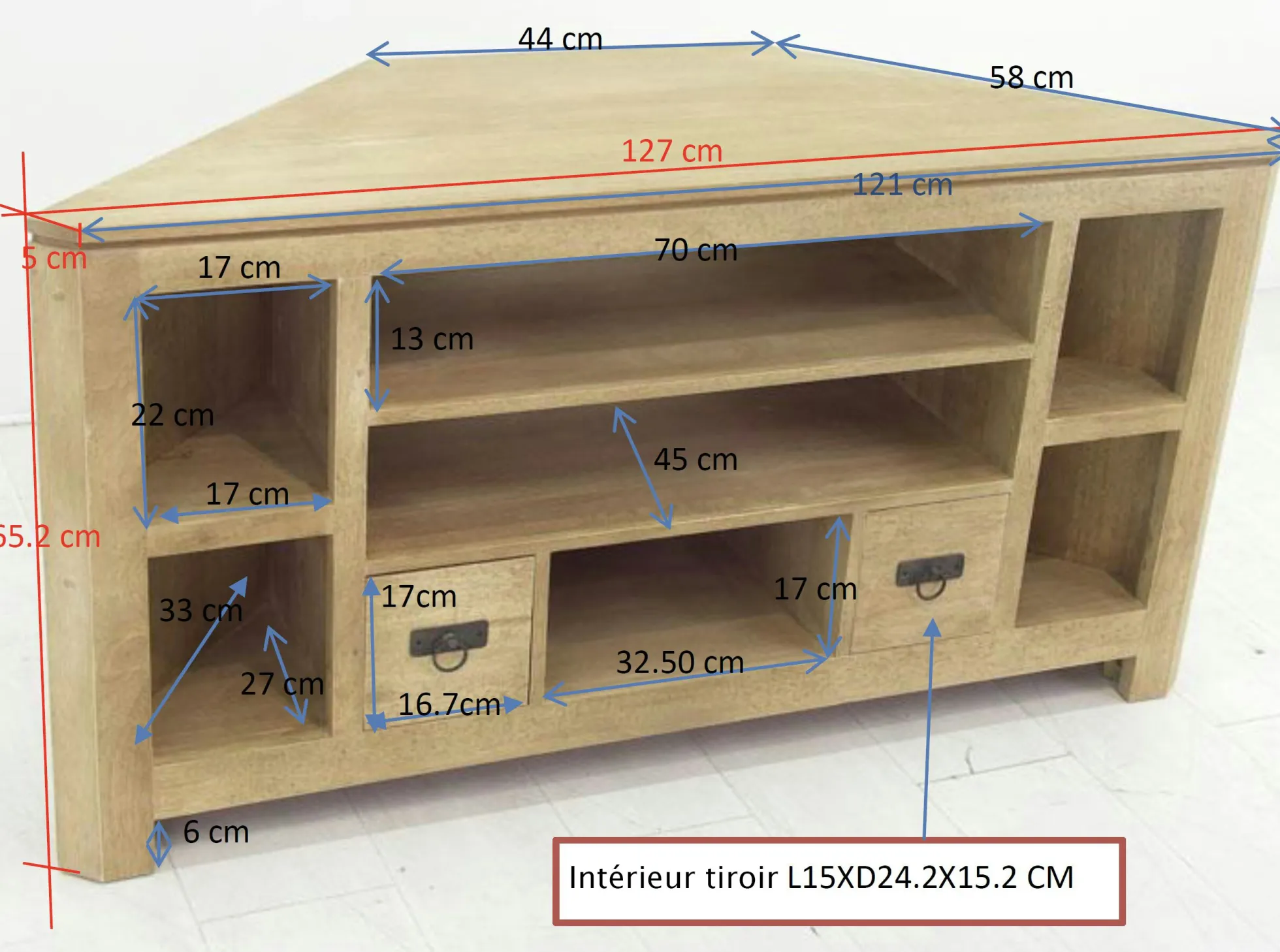 Meuble TV d'angle bois massif HELENA
