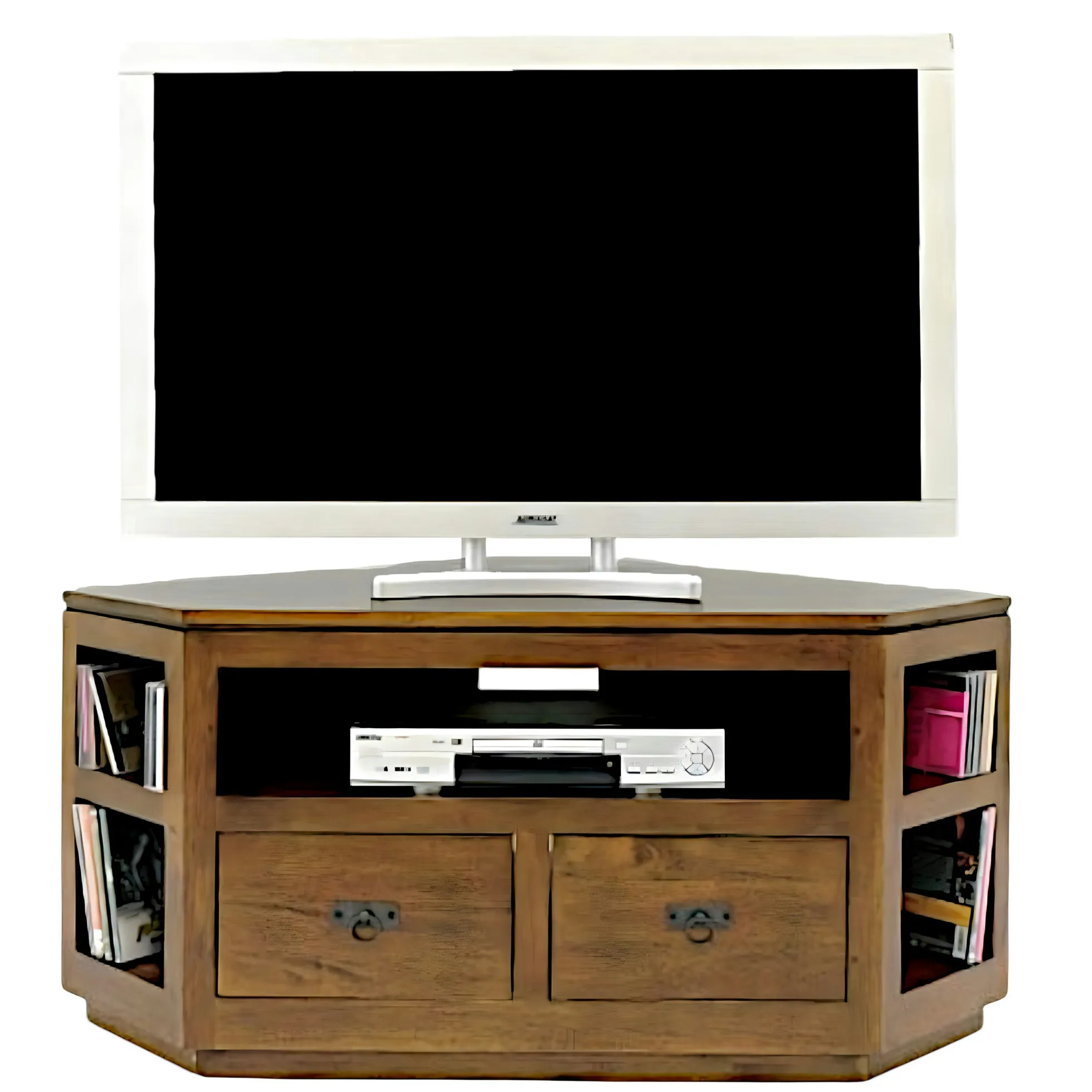 Meuble TV d'angle hévéa 120cm HELENA
