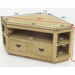 Meuble TV d'angle hévéa 120cm HELENA