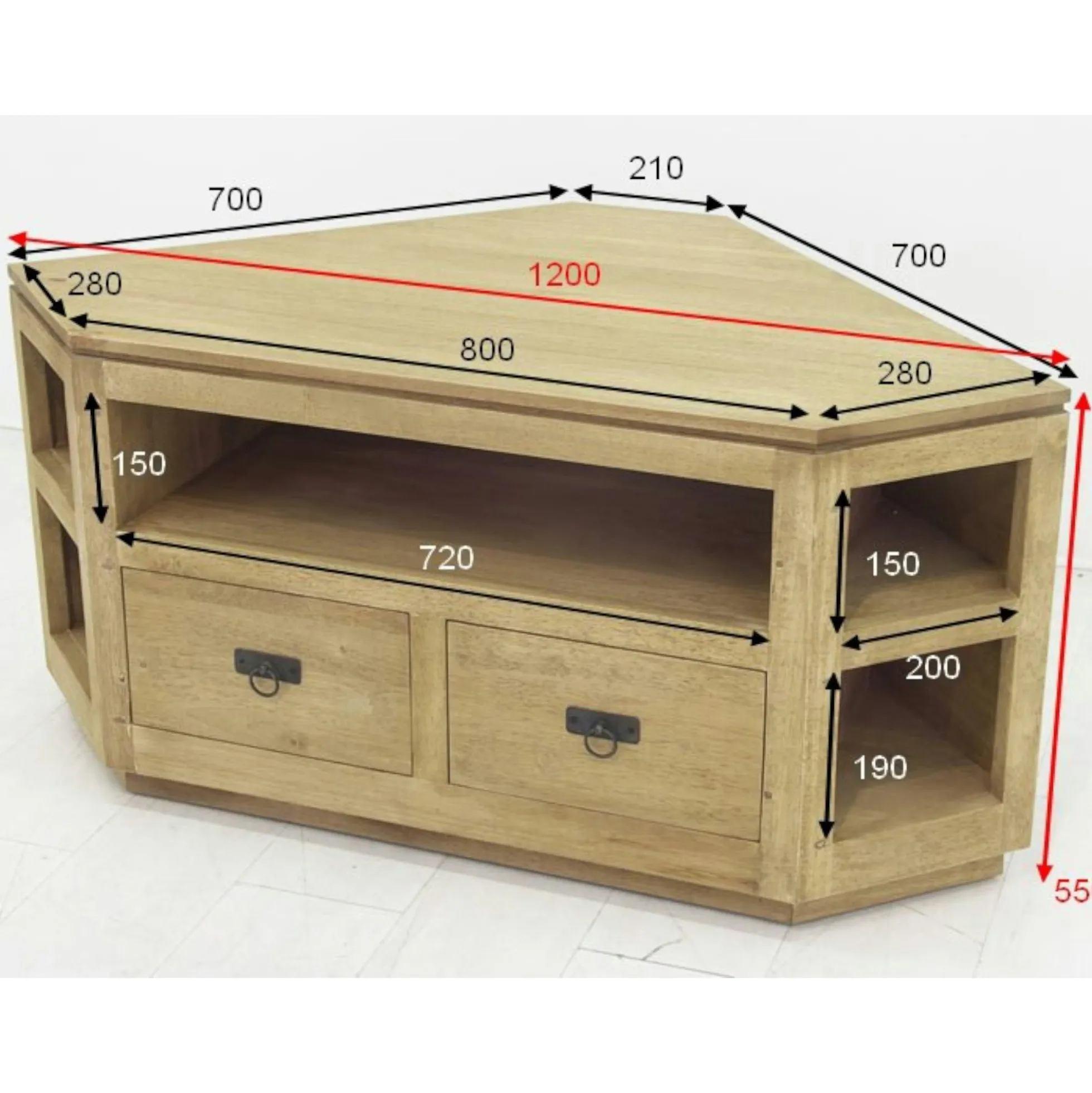Meuble TV d'angle hévéa 120cm HELENA