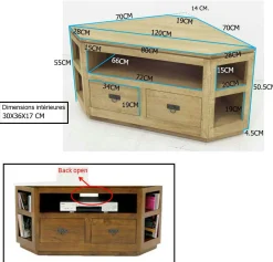 Meuble TV d'angle hévéa 120cm HELENA
