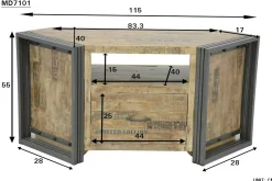 Meuble TV d'angle hévéa recyclé naturel et métal noirci 1 tiroir 1 niche 115X40X55cm DOCKER