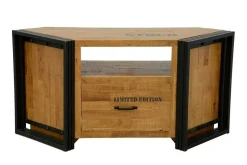 Meuble TV d'angle hévéa recyclé naturel et métal noirci 1 tiroir 1 niche 115X40X55cm DOCKER
