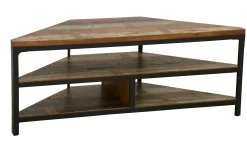 Meuble TV d'angle 3 étages ouverts en Hévéa recyclé coloré et métal 120x46x46cm LOFT COLORS
