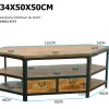 Meuble TV d'angle 2 tiroirs, 3 niches ouvertes dont une grande en Hévéa recyclé naturel et métal 134x50x50cm LOFT