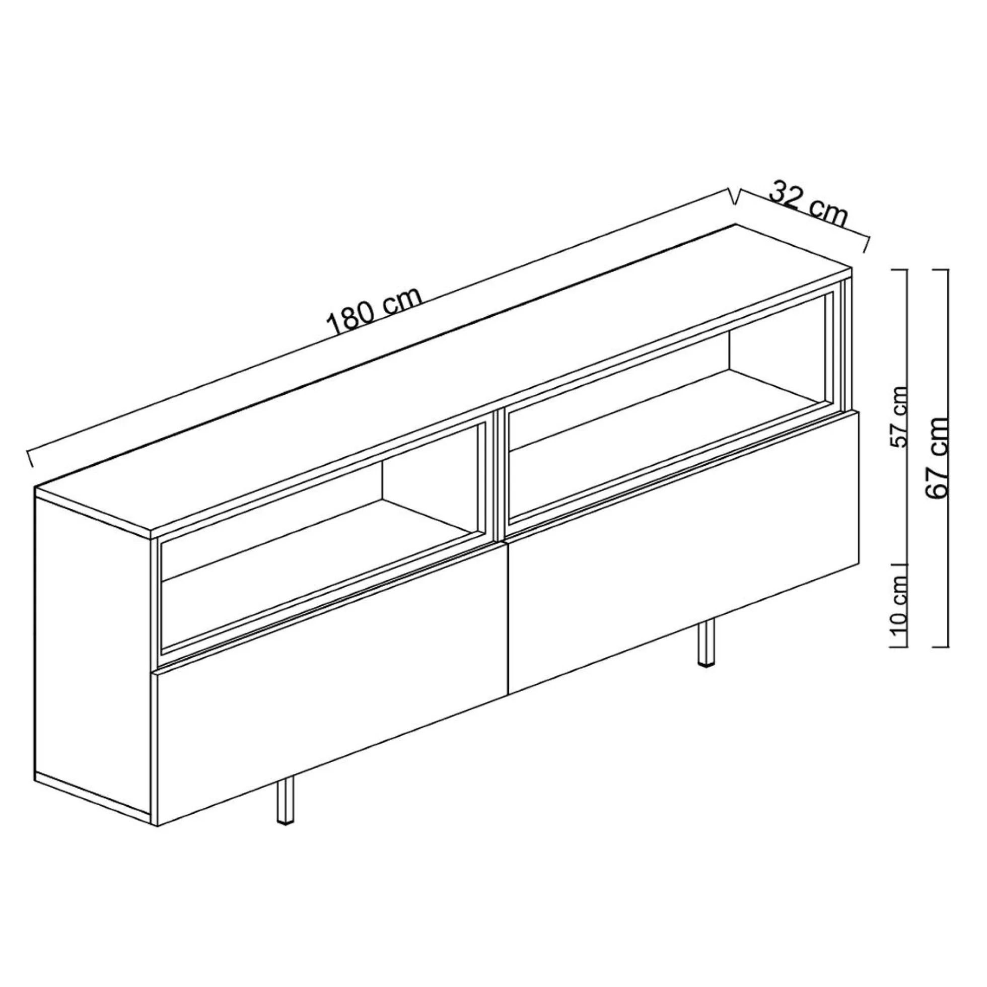 Meuble TV décor travertin 2 portes 2 niches hautes LED AURA