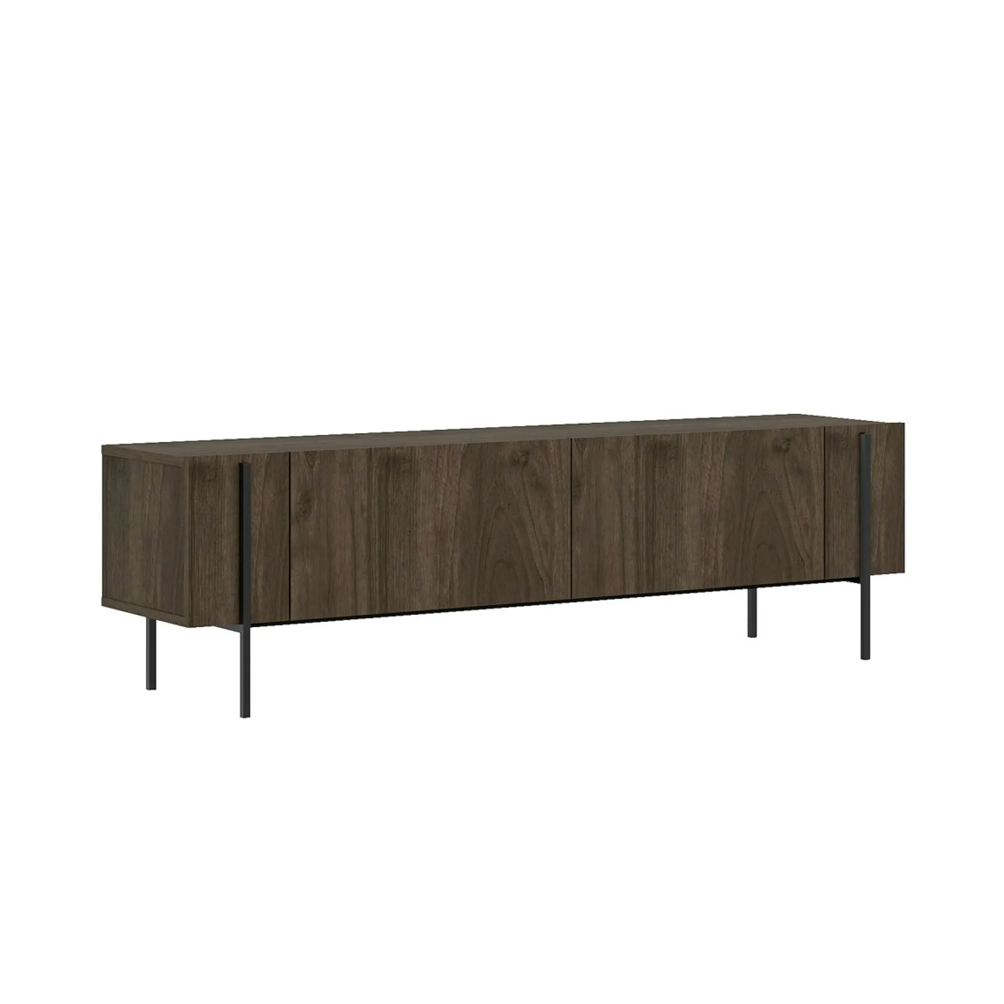 Meuble TV design effet bois foncé pieds noirs baguette JENA