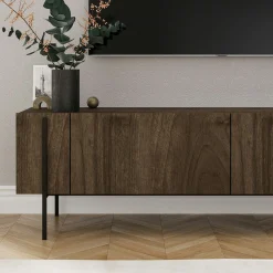 Meuble TV design effet bois foncé pieds noirs baguette JENA