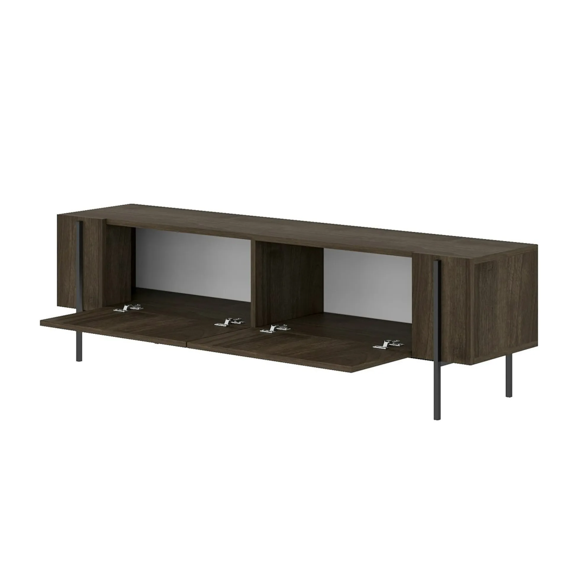 Meuble TV design effet bois foncé pieds noirs baguette JENA