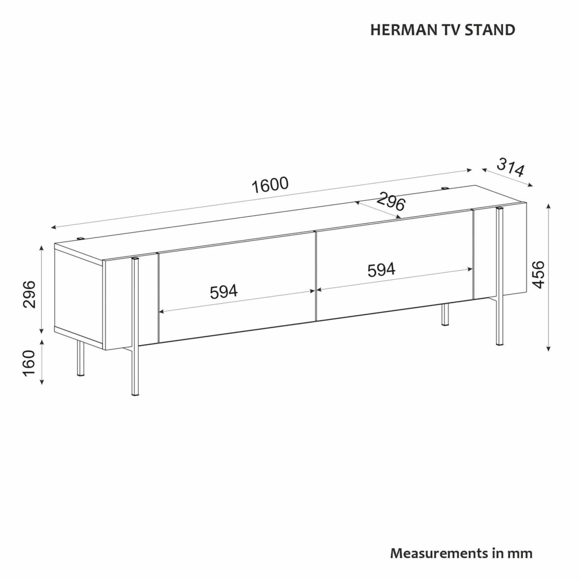 Meuble TV design effet bois foncé pieds noirs baguette JENA