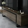 Meuble TV design effet noyer pieds cadres noirs JENA