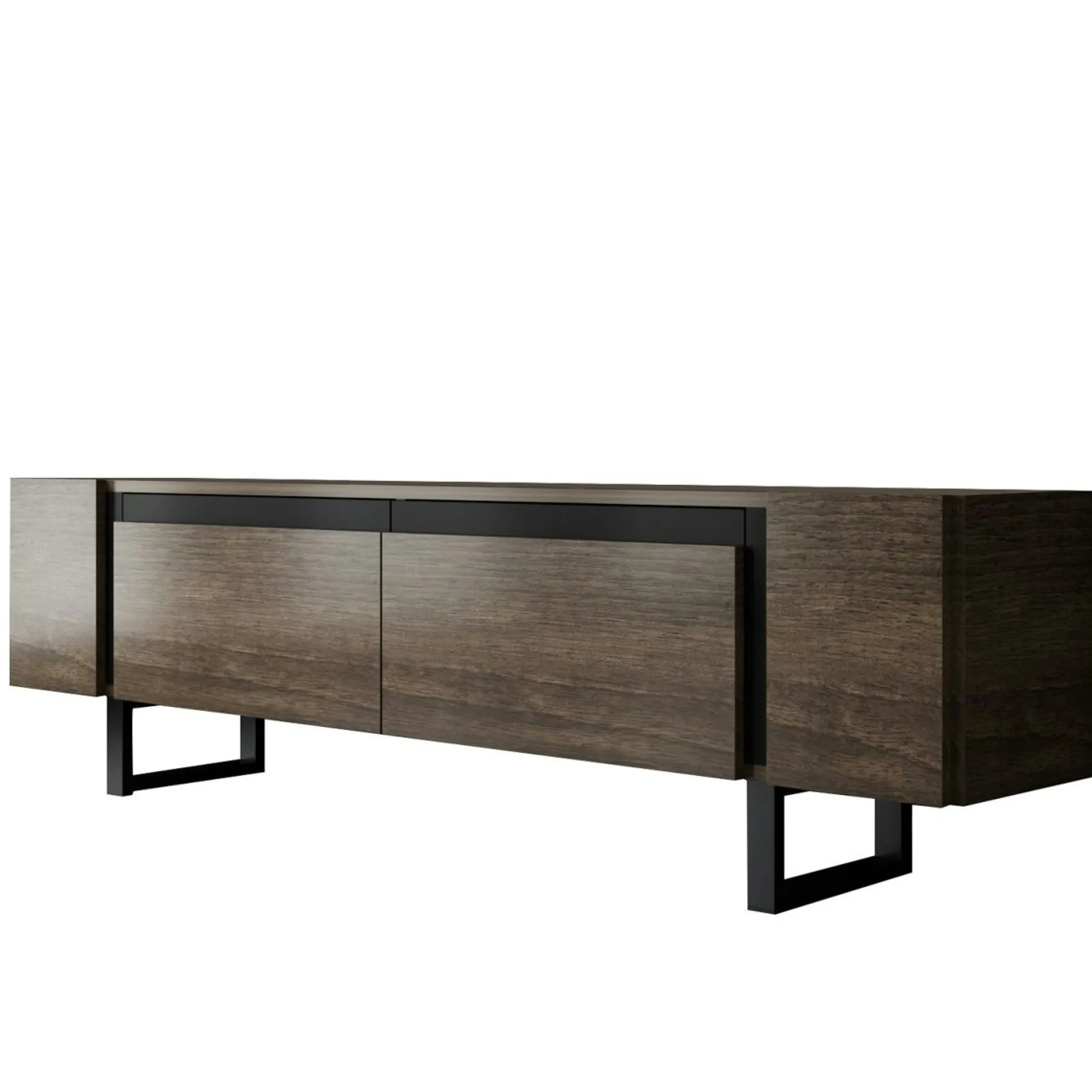 Meuble TV design effet noyer pieds cadres noirs JENA
