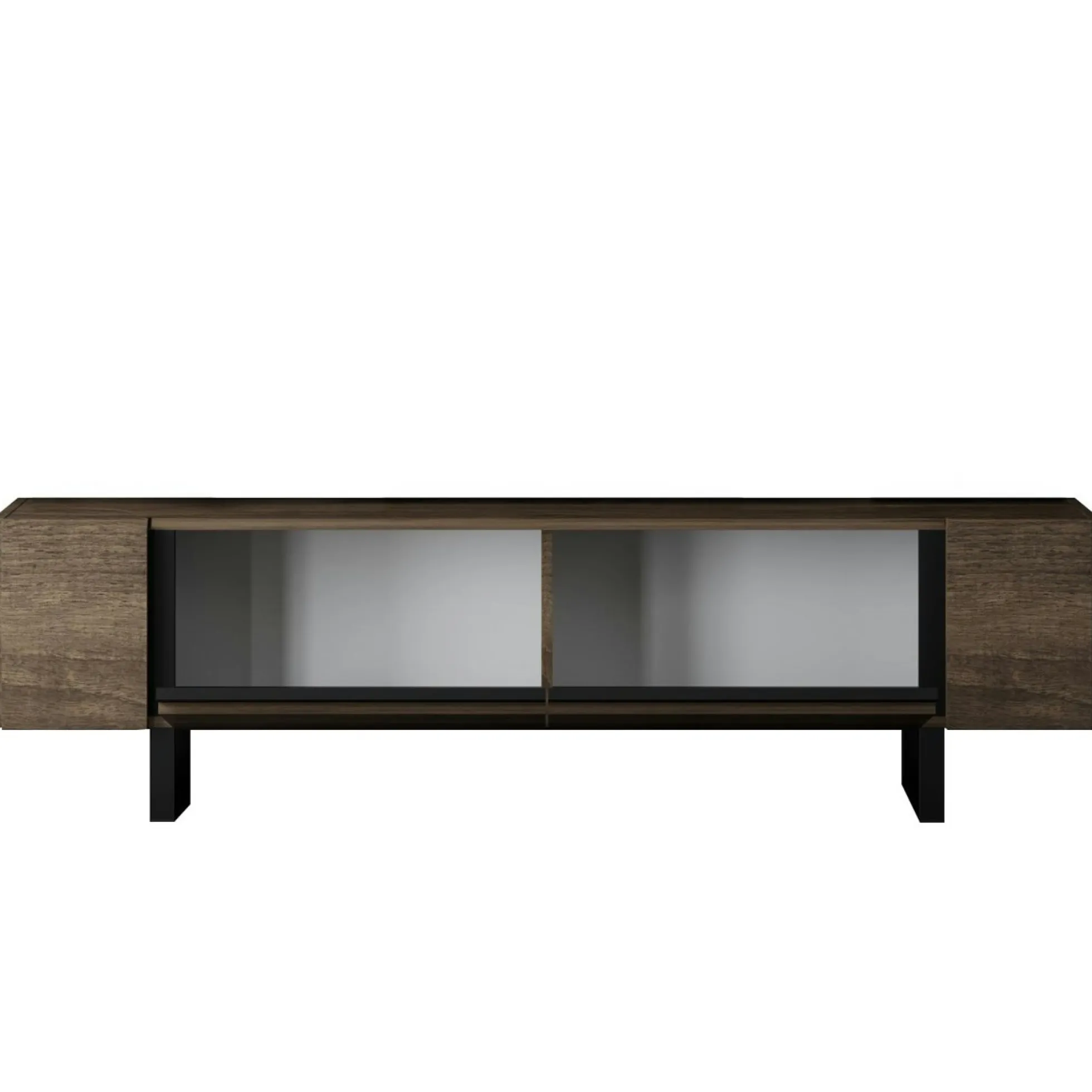 Meuble TV design effet noyer pieds cadres noirs JENA