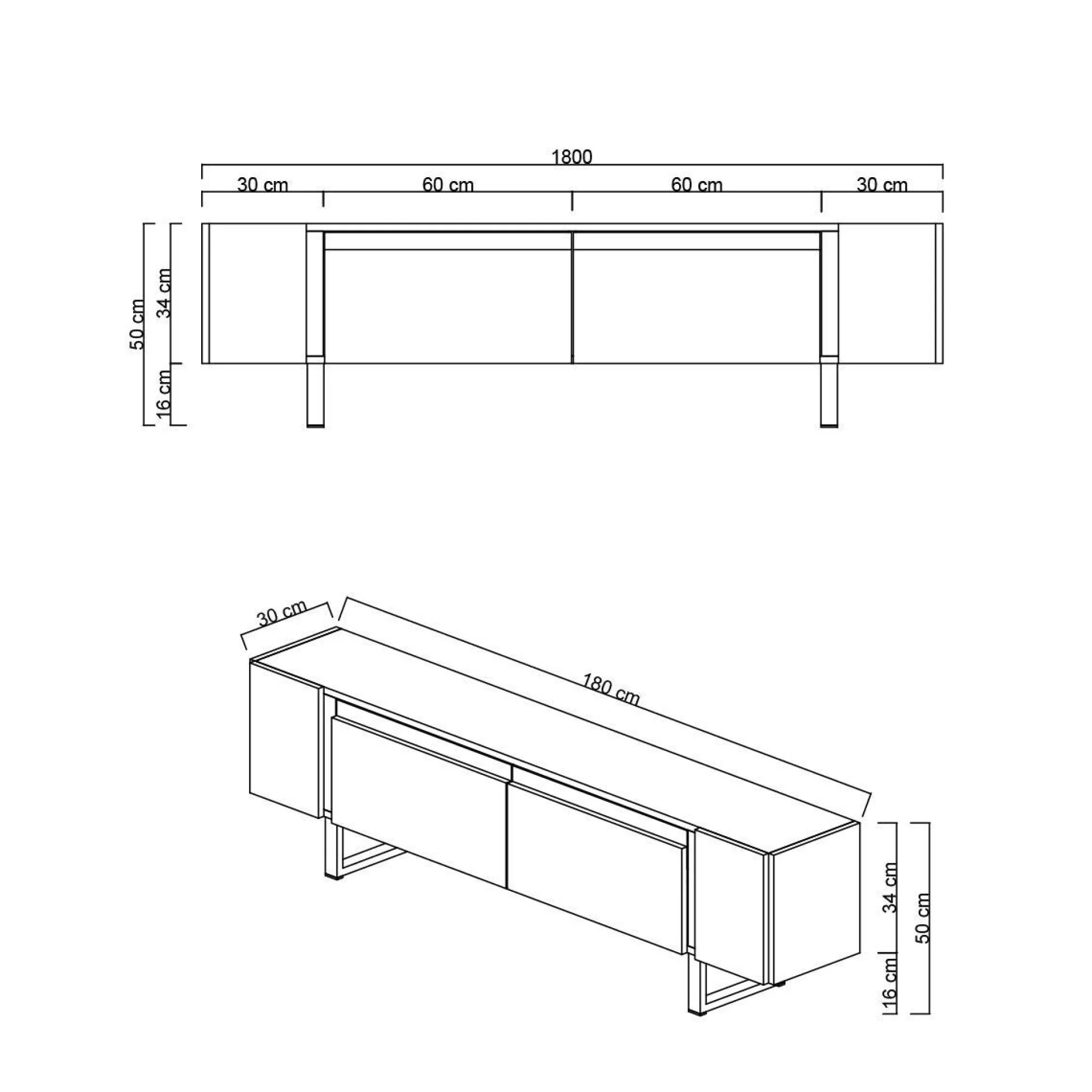 Meuble TV design effet noyer pieds cadres noirs JENA