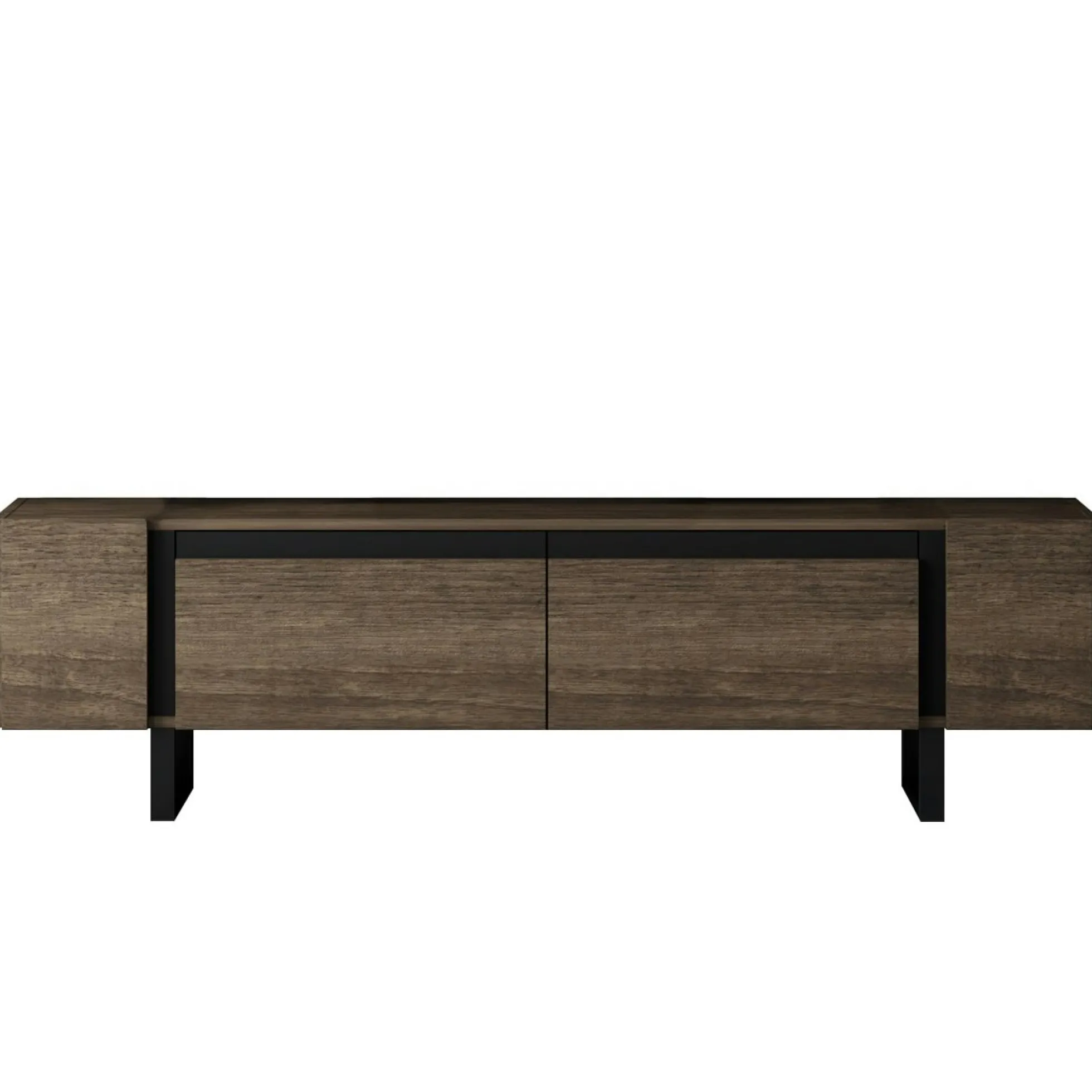 Meuble TV design effet noyer pieds cadres noirs JENA