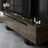 Meuble TV design effet noyer pieds cylindres noirs JENA