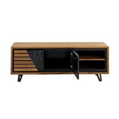 Meuble tv design en bois de chêne finition miel, 2 portes ESSEN