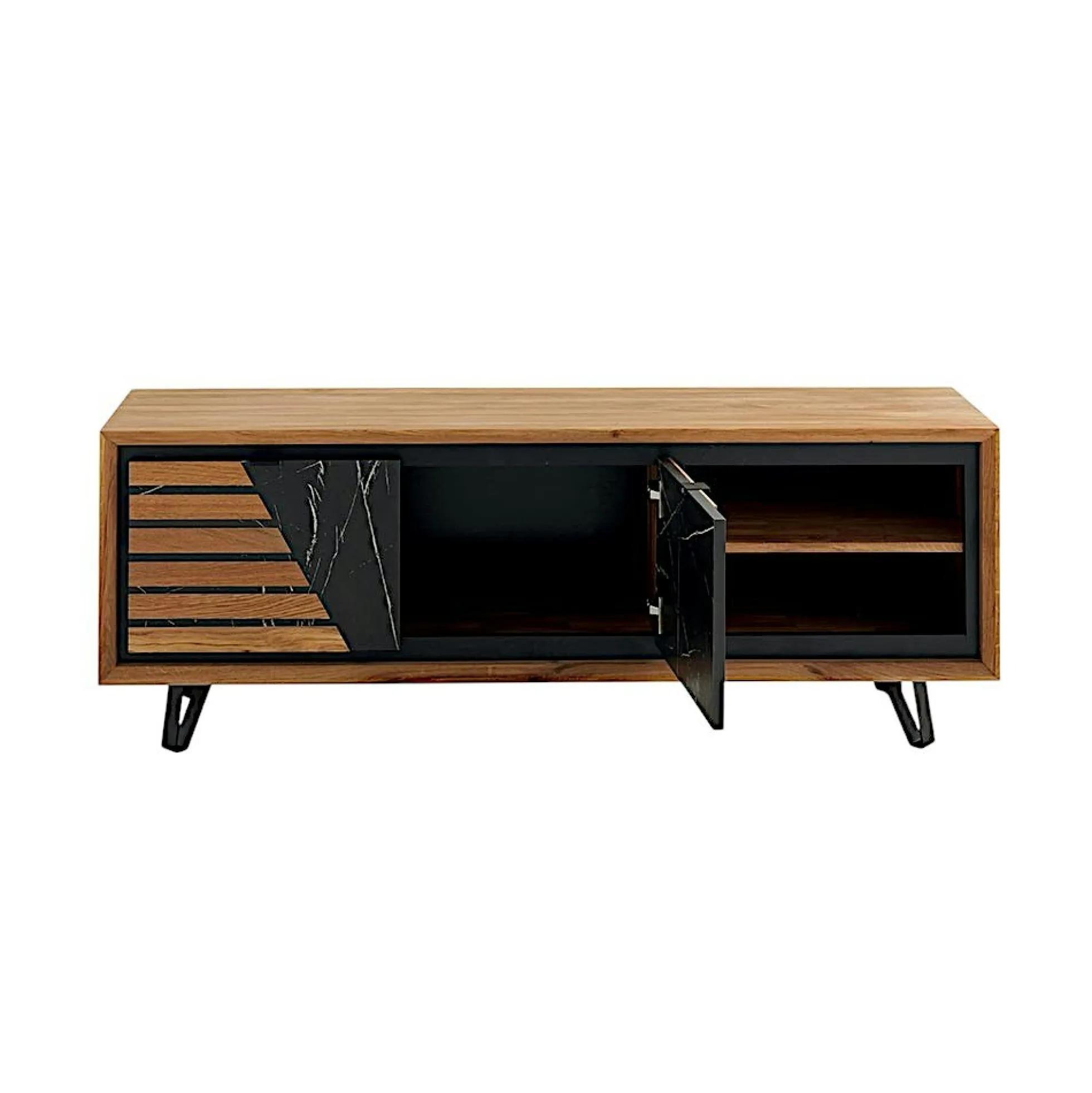 Meuble tv design en bois de chêne finition miel, 2 portes ESSEN