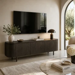 Meuble TV design en chêne brun 3 portes LOREN