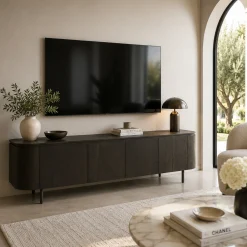 Meuble TV design en chêne brun 4 portes LOREN