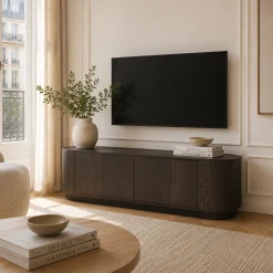 Meuble TV design en chêne brun 2 portes LOREN