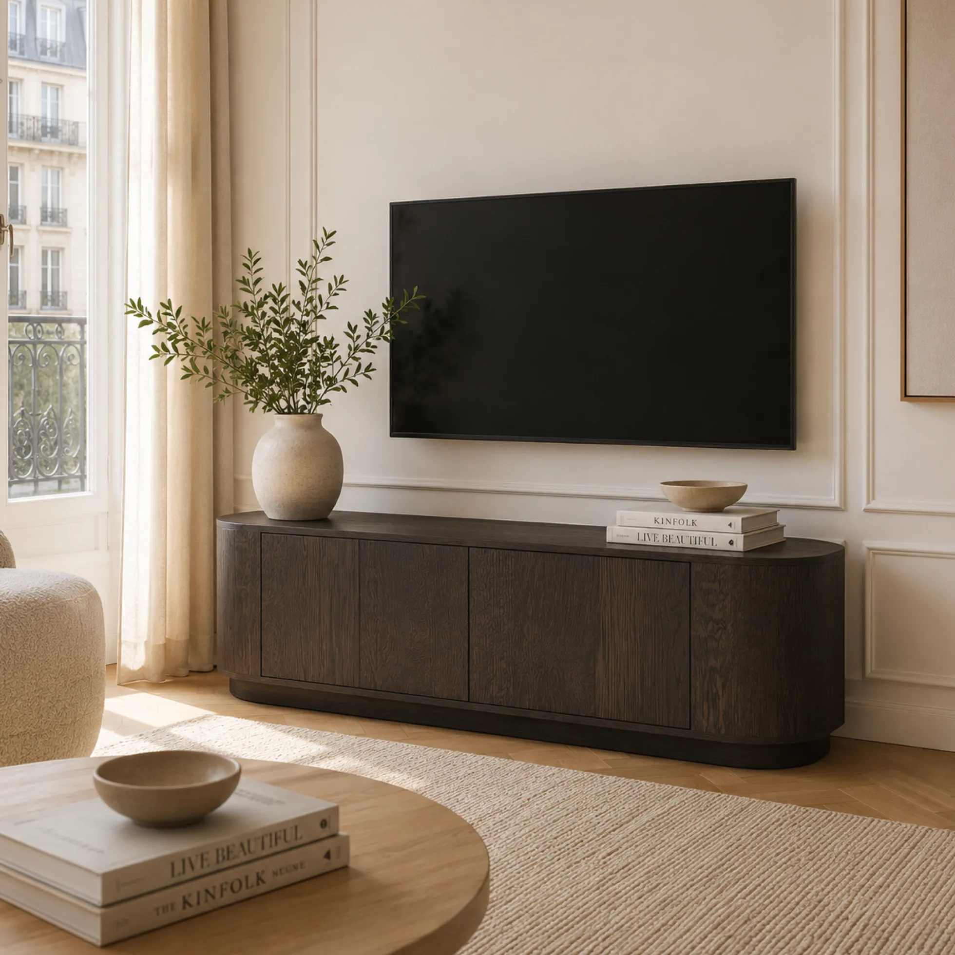 Meuble TV design en chêne brun 2 portes LOREN