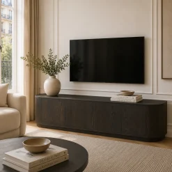 Meuble TV design en chêne brun 4 portes 220 cm LOREN