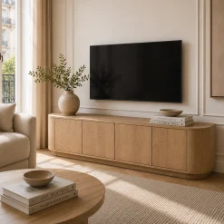 Meuble TV design en chêne clair 4 portes LOREN