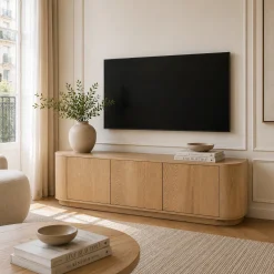 Meuble TV design en chêne clair 3 portes LOREN