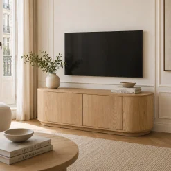 Meuble TV design en chêne clair 2 portes LOREN