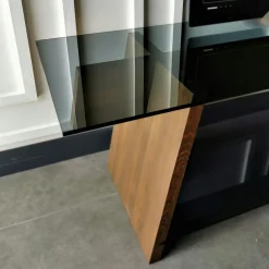 Meuble TV en bois brun et verre fumé - forme trapèze LHASA