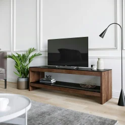 Meuble TV en bois brun et verre fumé - LHASA