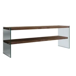 Meuble TV en bois brun et verre - 2 niveaux LHASA