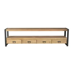 Meuble TV en bois clair et métal noir 4 tiroirs MILORA