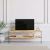 Meuble TV en bois clair et verre - 2 niveaux LHASA