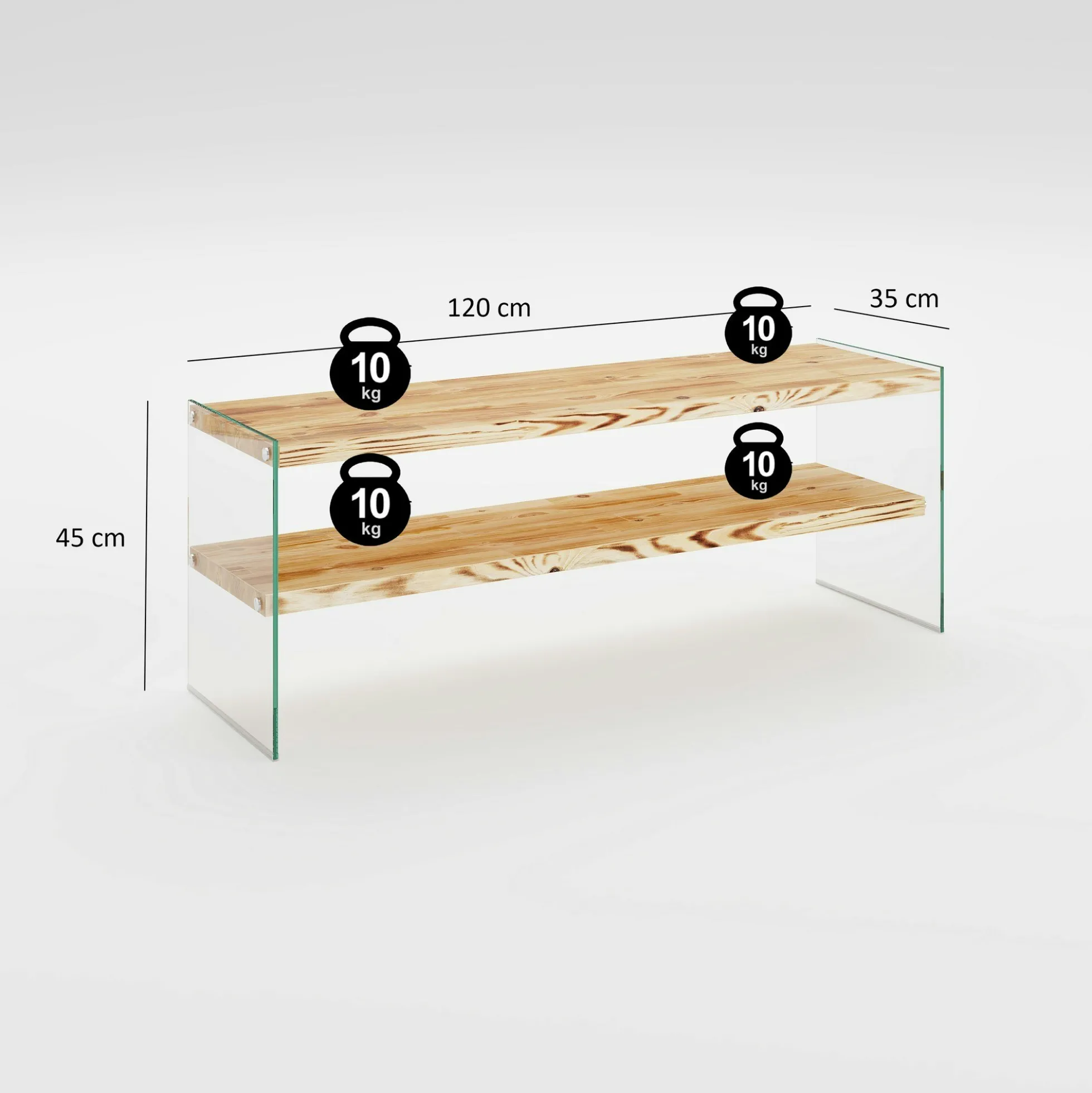 Meuble TV en bois clair et verre - 2 niveaux LHASA