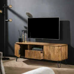 Meuble TV en bois de manguier motif baguette DELHI
