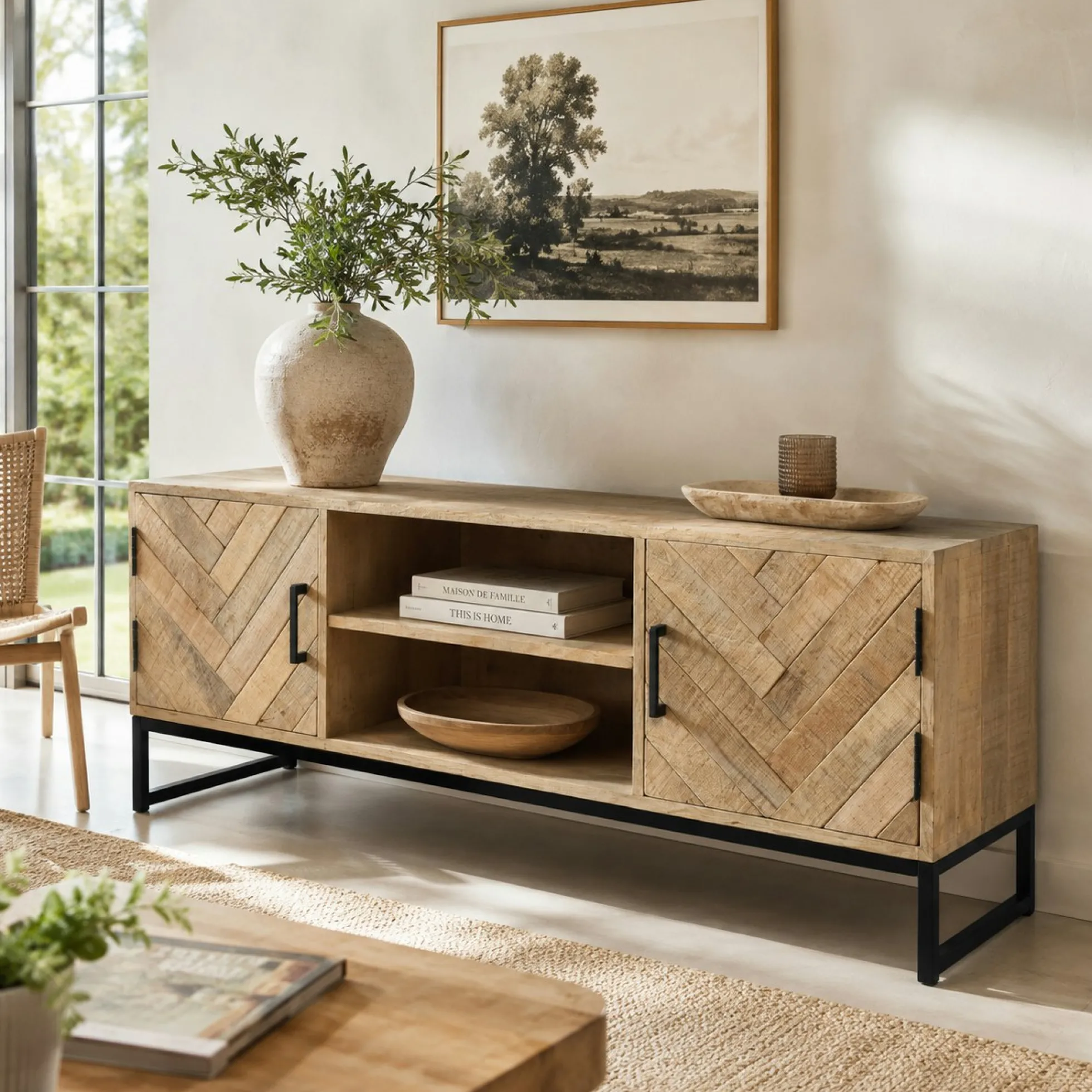 Meuble TV en bois de manguier 2 portes BRIX