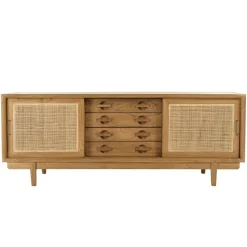 Meuble TV en bois de mindi et rotin naturel TIVARO